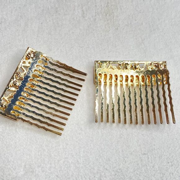 Hair Accessory Set Blue Flower Barette Blue Stone Combs And Yellow Stone Pins - Picture 9 of 15